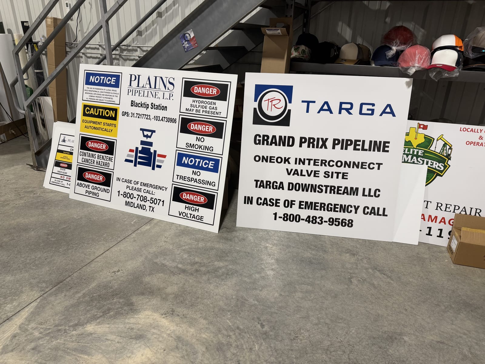 Plains Pipeline and Targa site safety signage, freshly printed