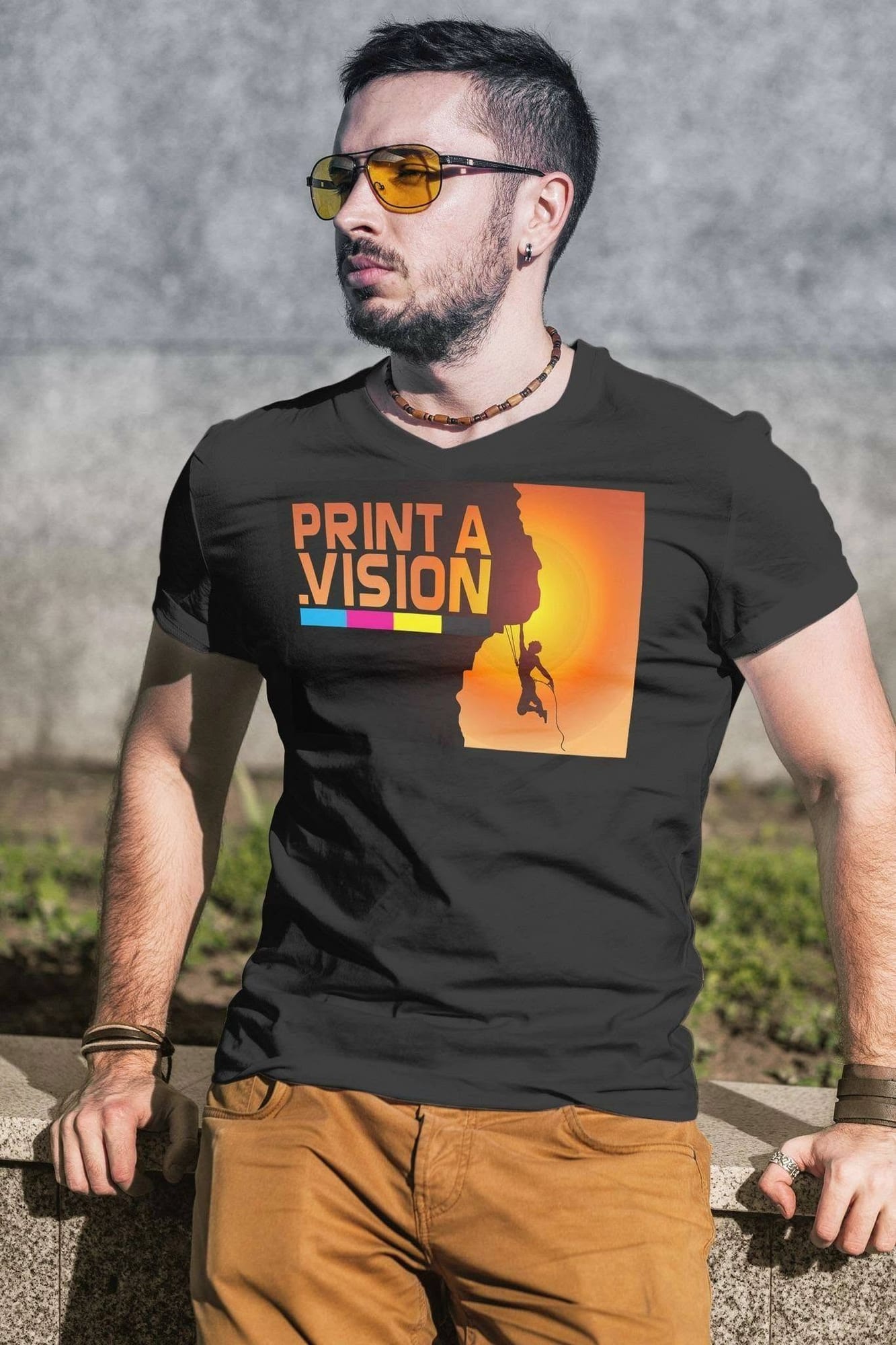 Screen printed Print A Vision tee on a model